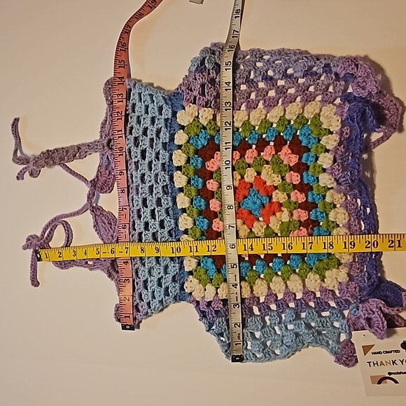 Hand Crafted crop top crochet halter granny square purple festival Rave small - Picture 17 of 17